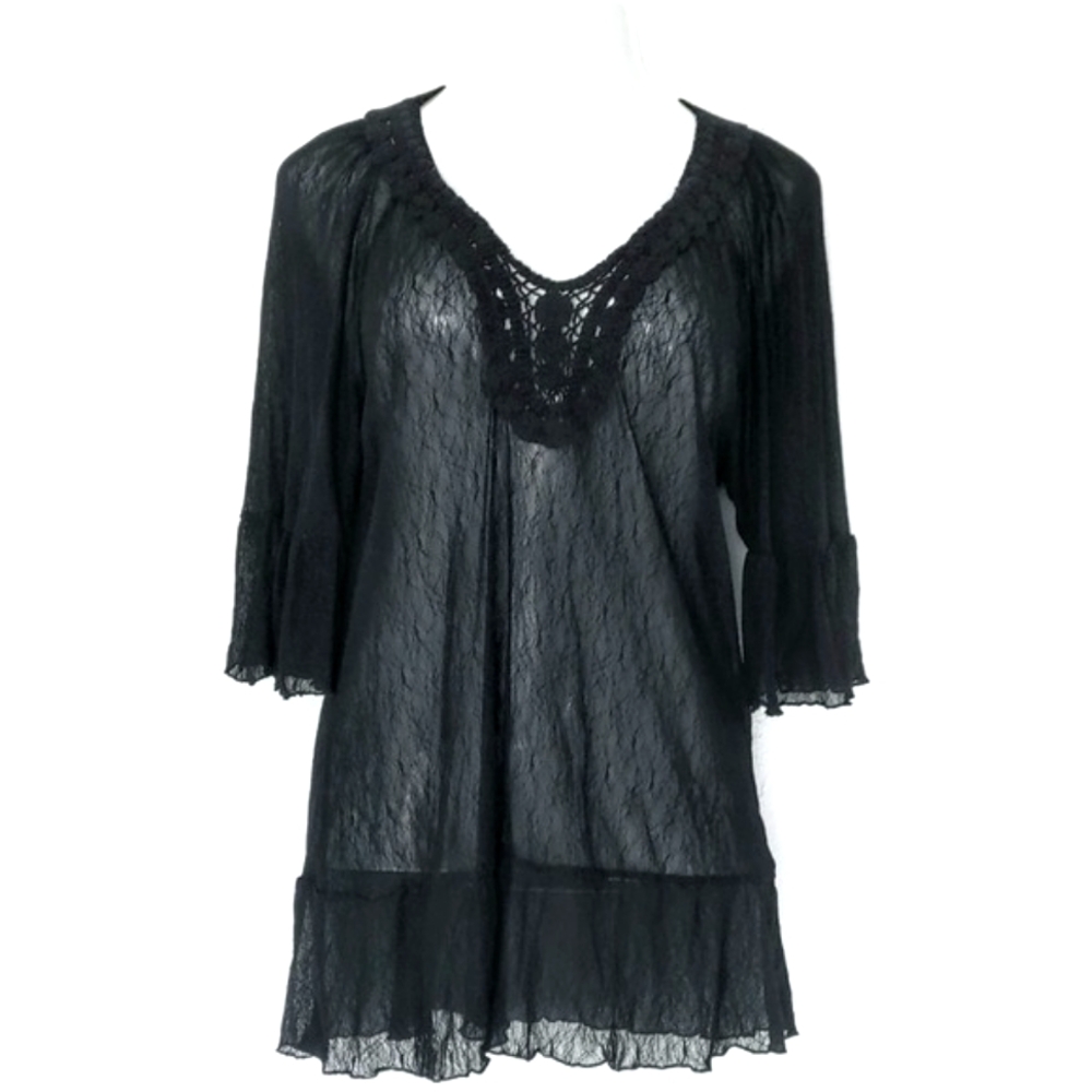 Black Crochet Lace See Though Dress Cover-up Sz L